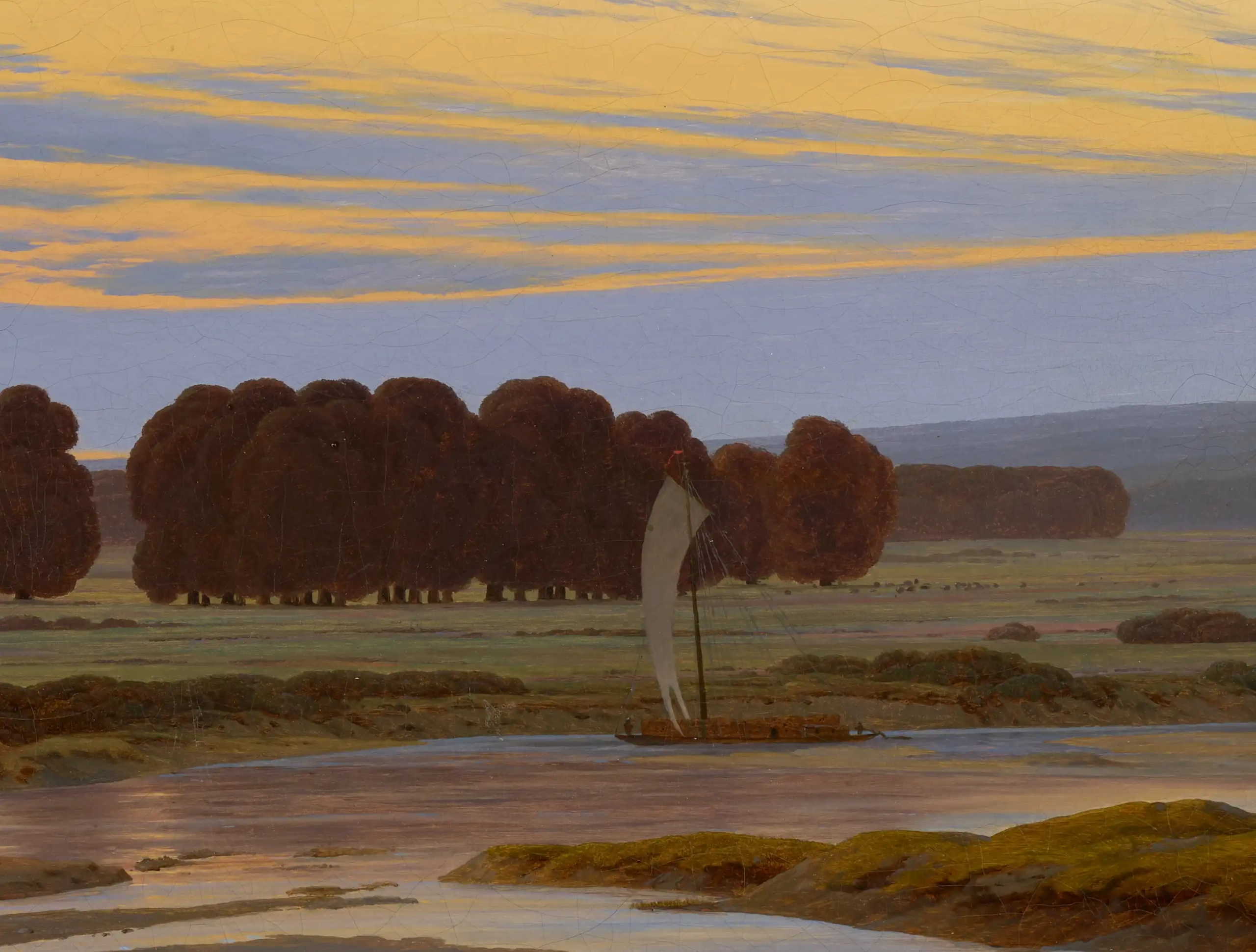 Detail aus dem Gemälde »Das Große Gehege bei Dresden« von Caspar David Friedrich mit Kaffenkahn