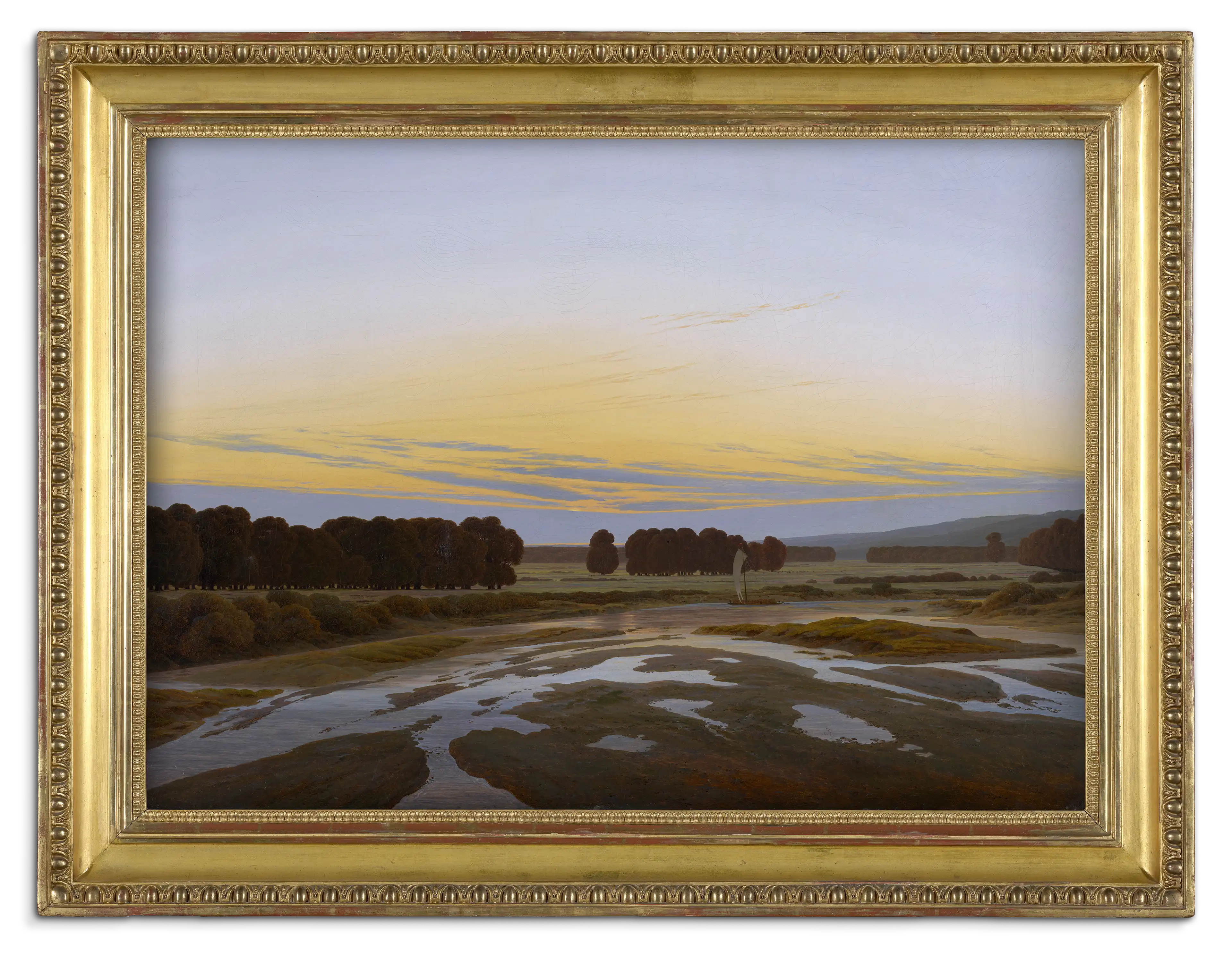 Die Animation zeigt zunächst eine Nahansicht des Gemäldes »Das Große Gehege bei Dresden«. Beim Scrollen zoomt die Animation aus dem Bild heraus; erst ist das Gemälde ganz zu sehen, schließlich mit seinem Goldrahmen, wie es im Dresdner Albertinum, der Galerie Neue Meister präsentiert wird.